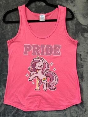Pink Pride Unicorn Rainbow Graphic Scoop Neck Tank Top Womens M NWOT